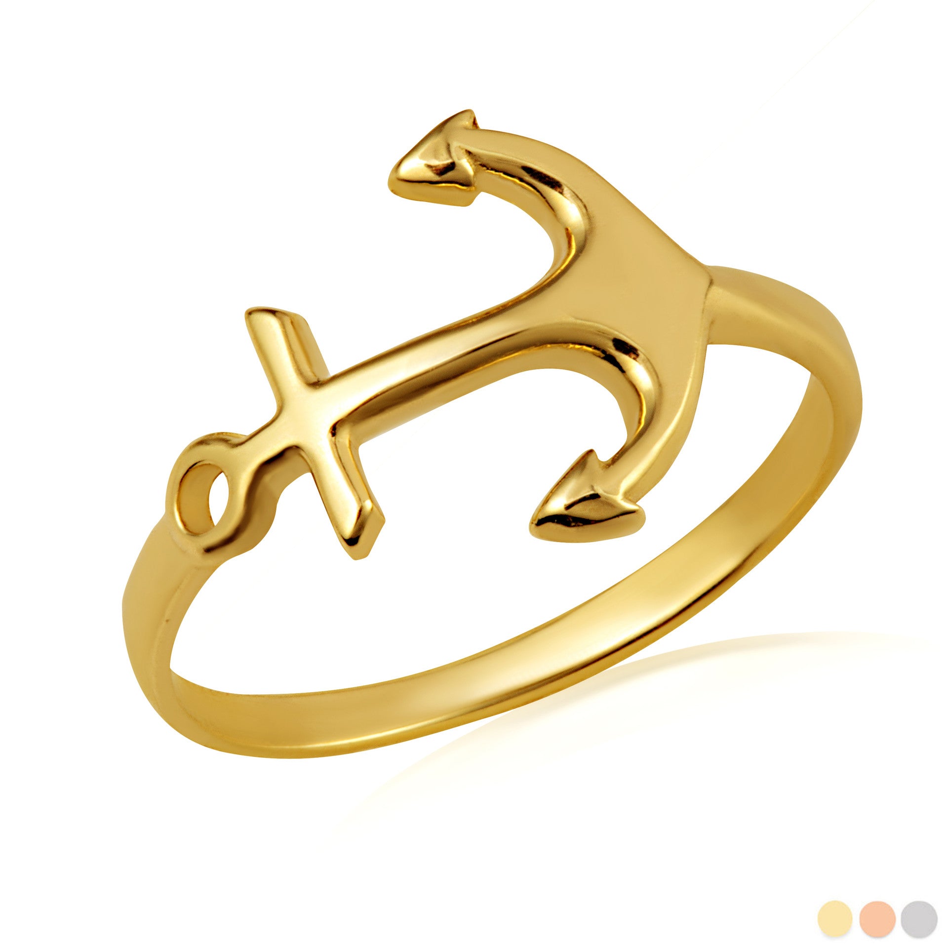 Solid Gold Nautical Anchor Band Ring (Available in Yellow/Rose/White Gold)