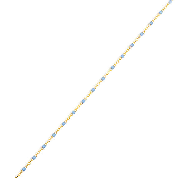 14K Yellow Gold Blue Enamel Beaded Bracelet 7"