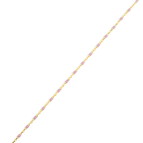 14K Yellow Gold Pink Enamel Beaded Bracelet 7"