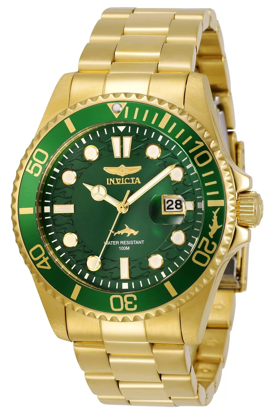 Invicta Men's 30027 Pro Diver Quartz 3 Hand Green Dial Watch