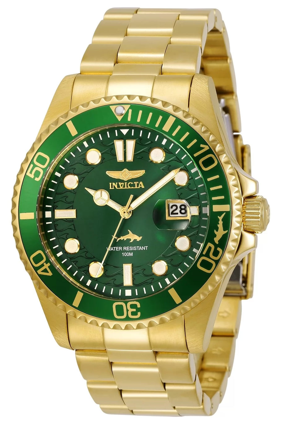 Invicta Men's 30027 Pro Diver Quartz 3 Hand Green Dial Watch