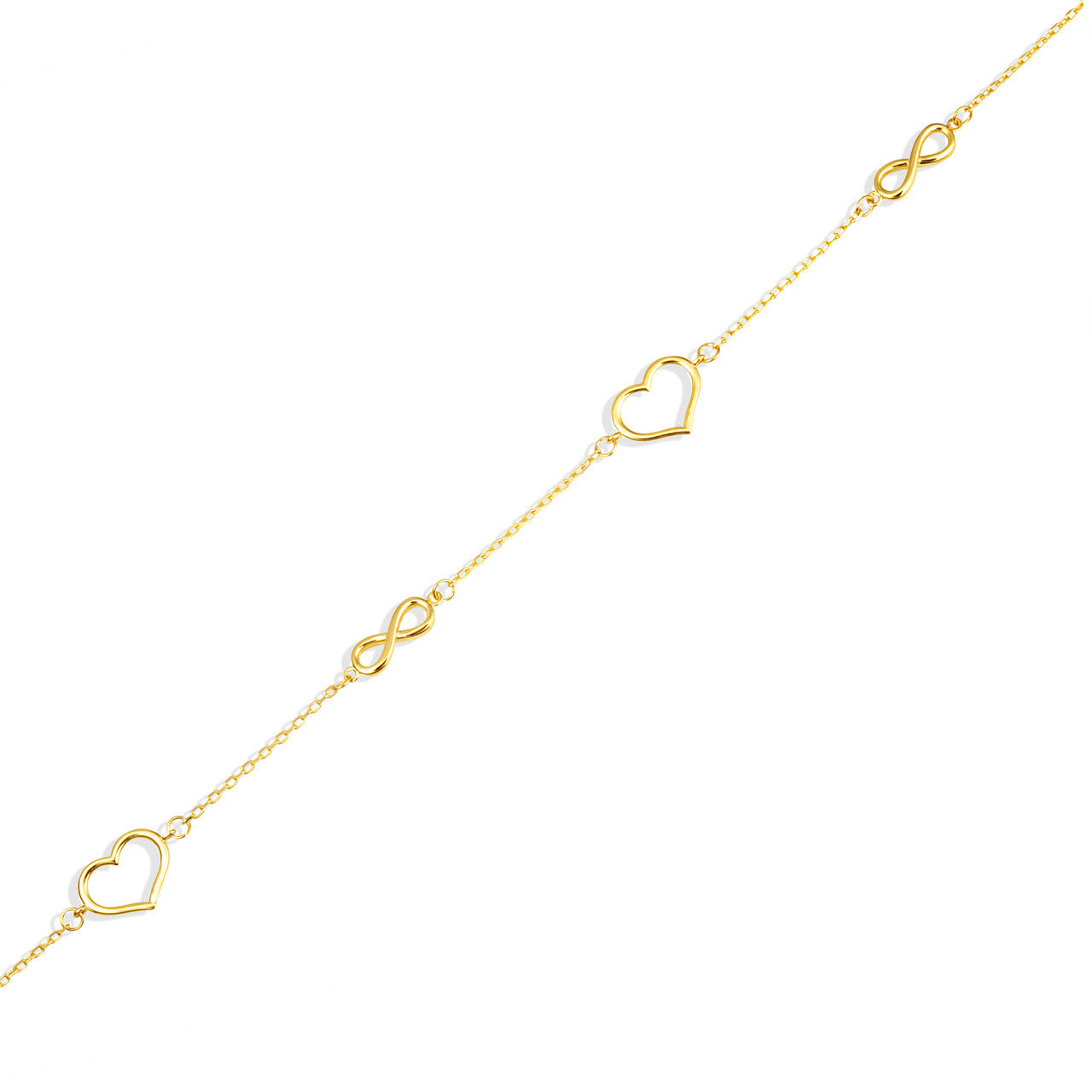 14K Yellow Gold Heart Infinity Love Bracelet 7