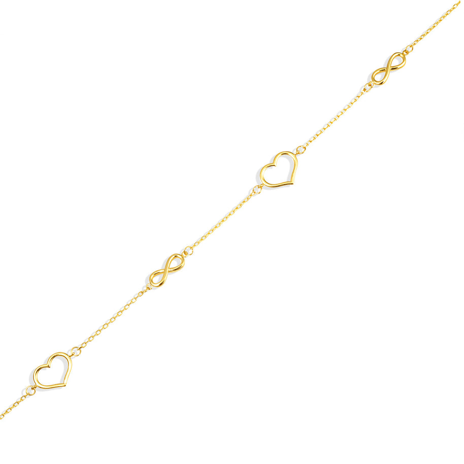 14K Yellow Gold Heart Infinity Love Bracelet 7