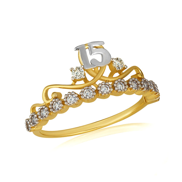 Two-Tone Gold Cubic Zirconia Royal Crown 15 Años Quinceañera Tiara Ring
