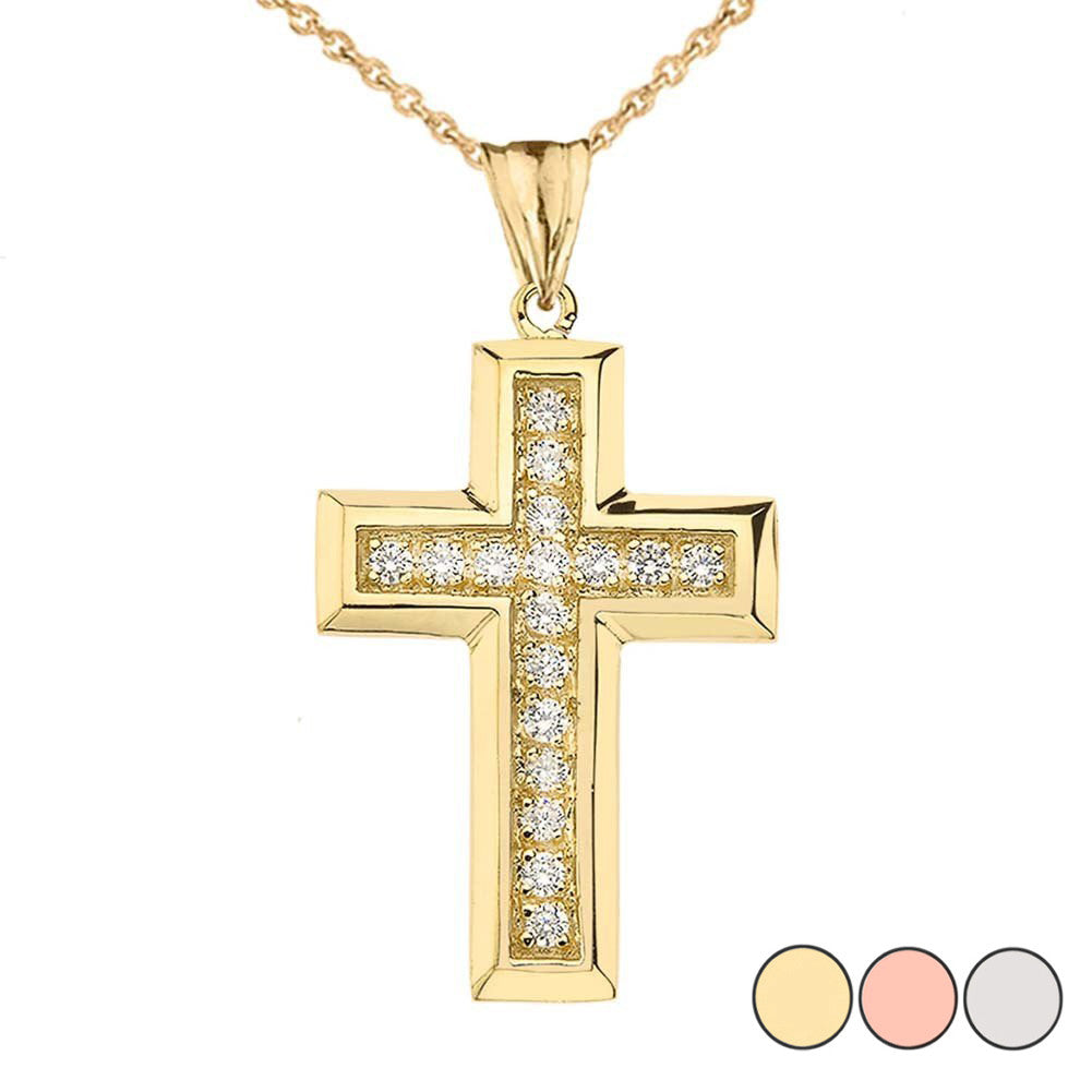 Solid Gold Designer Bold Diamond Cross (Available in Yellow/Rose/White Gold)