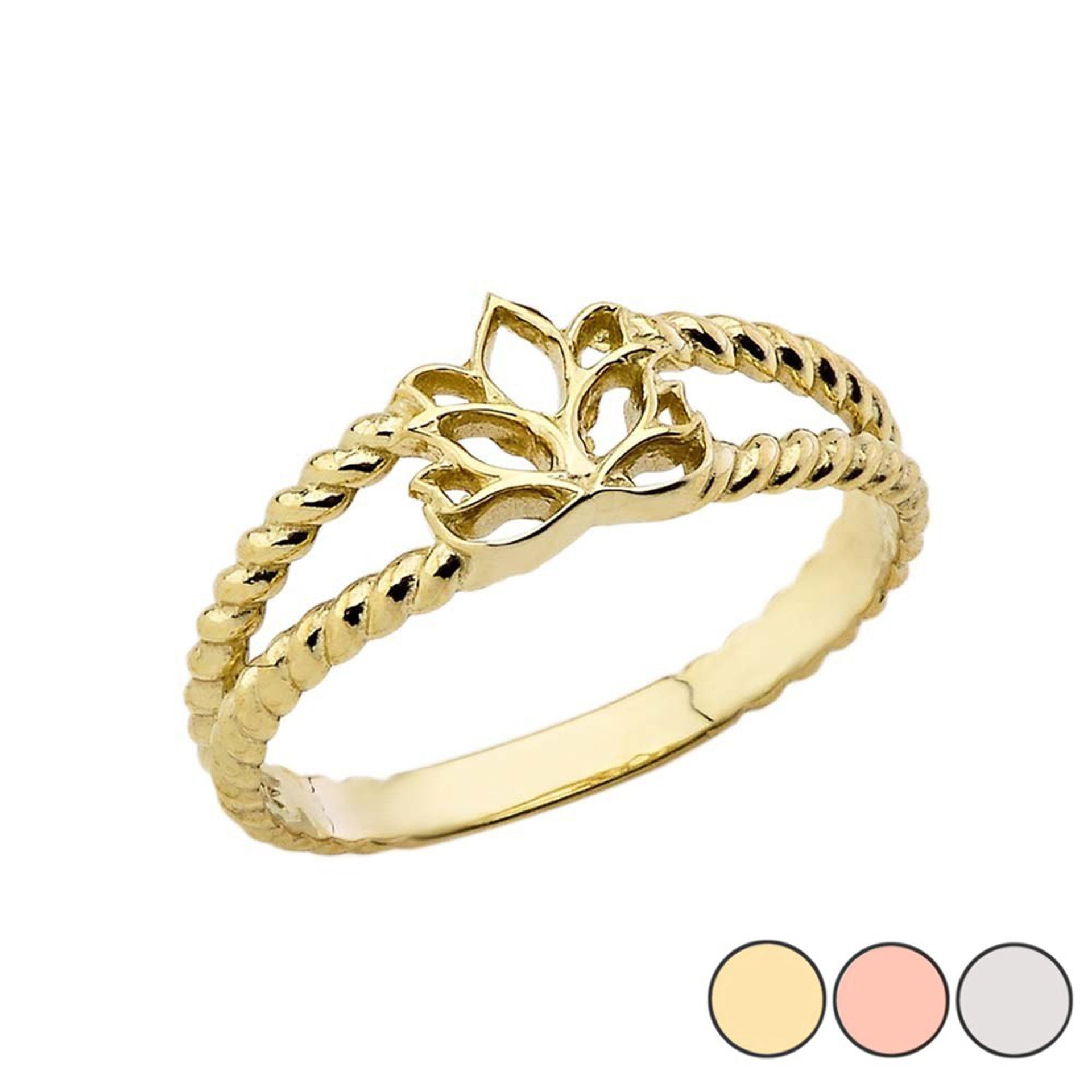 Gold Lotus Flower Bloom Rope Band Ring (Available in Yellow/Rose/White Gold)