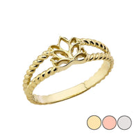 Gold Lotus Flower Bloom Rope Band Ring (Available in Yellow/Rose/White Gold)