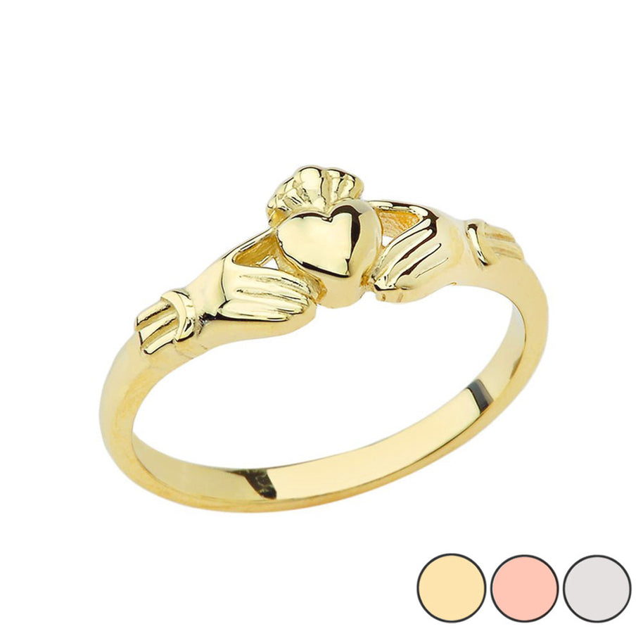 Gold Celtic Claddagh Heart Crown Ring (Available in Yellow/Rose/White Gold)