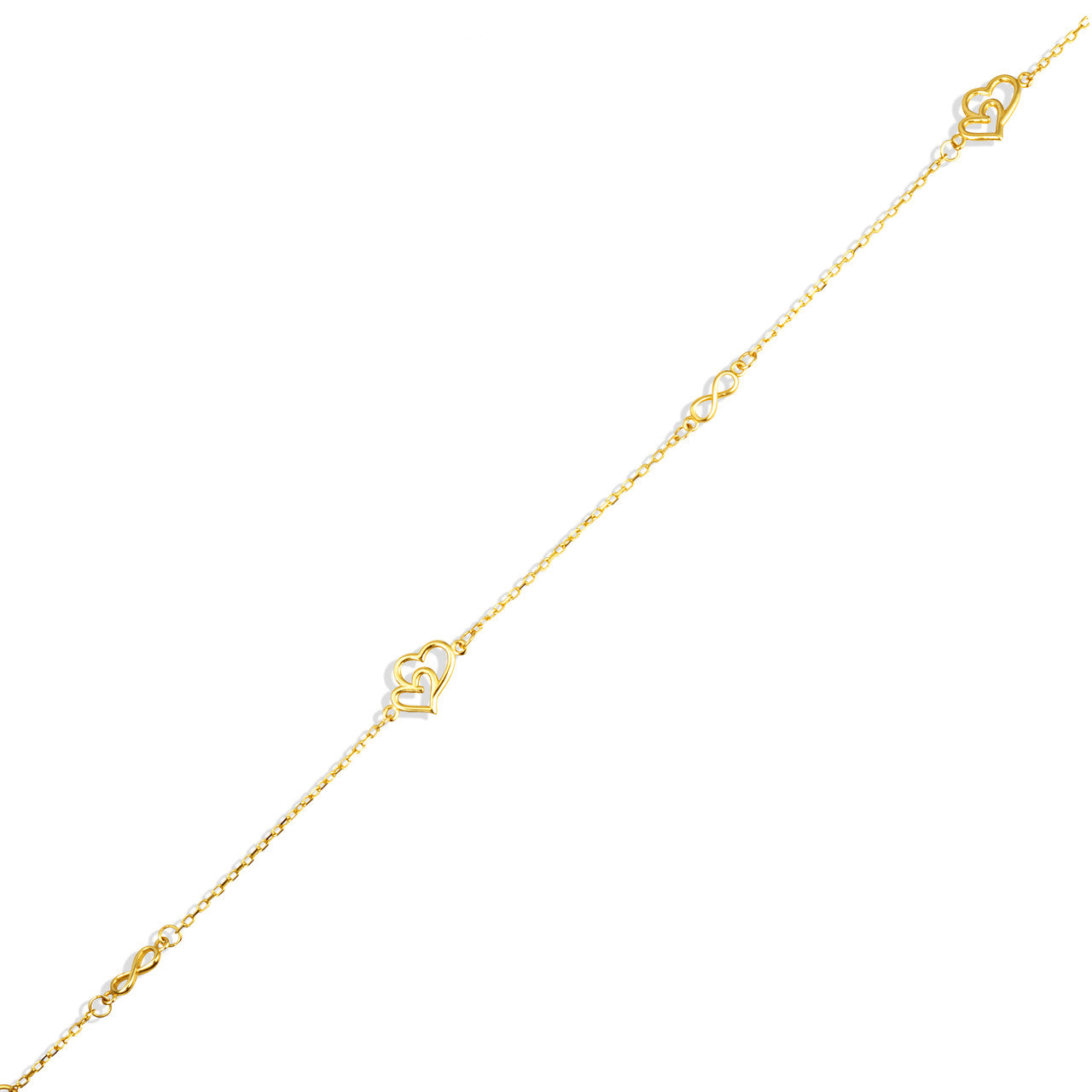 14K Yellow Gold Infinity Heart Anklet
