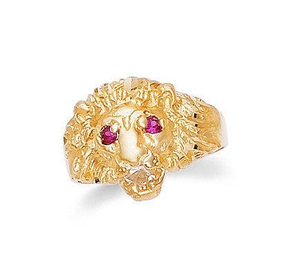 Gold Lion Head Ruby Cubic Zirconia Mens Ring