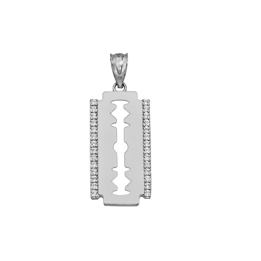 Razor Blade Pendant Necklace In Sterling Silver