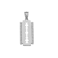 Razor Blade Pendant Necklace In Sterling Silver
