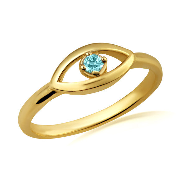 Gold Evil Eye Birthstone Protection Ring (Available in Yellow /Rose/White Gold)