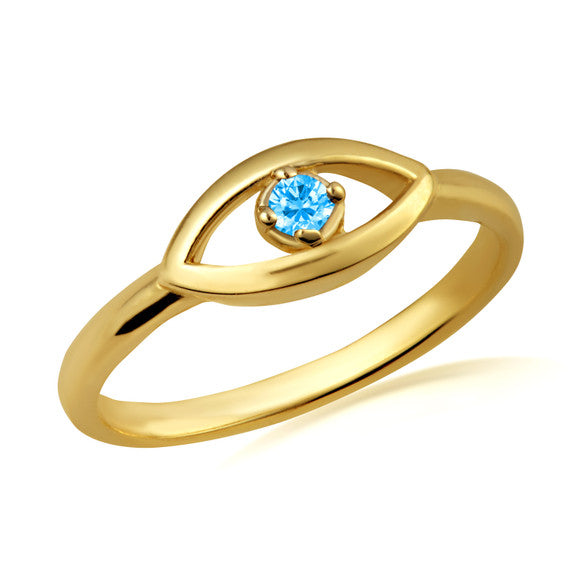 Gold Evil Eye Birthstone Protection Ring (Available in Yellow /Rose/White Gold)