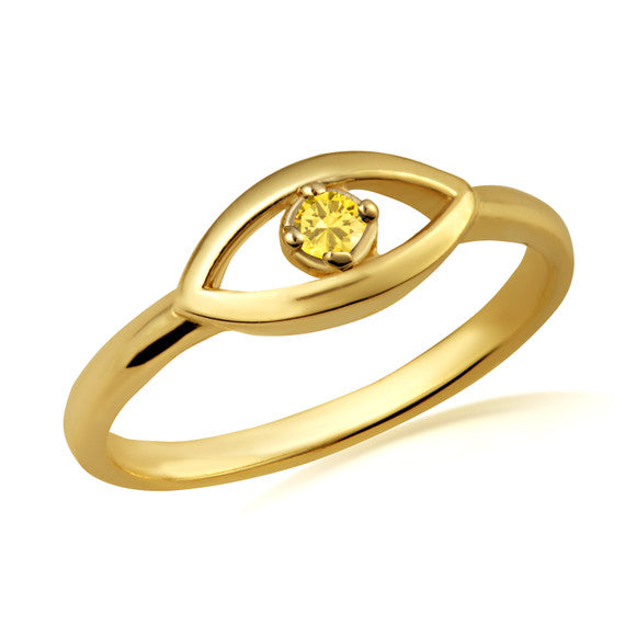 Gold Evil Eye Birthstone Protection Ring (Available in Yellow /Rose/White Gold)