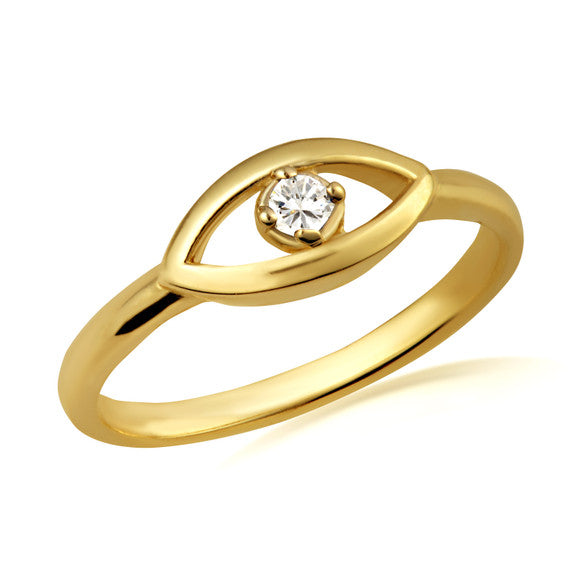 Gold Evil Eye Birthstone Protection Ring (Available in Yellow /Rose/White Gold)
