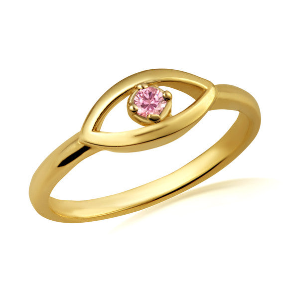 Gold Evil Eye Birthstone Protection Ring (Available in Yellow /Rose/White Gold)