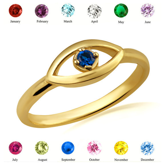 Gold Evil Eye Birthstone Protection Ring (Available in Yellow /Rose/White Gold)
