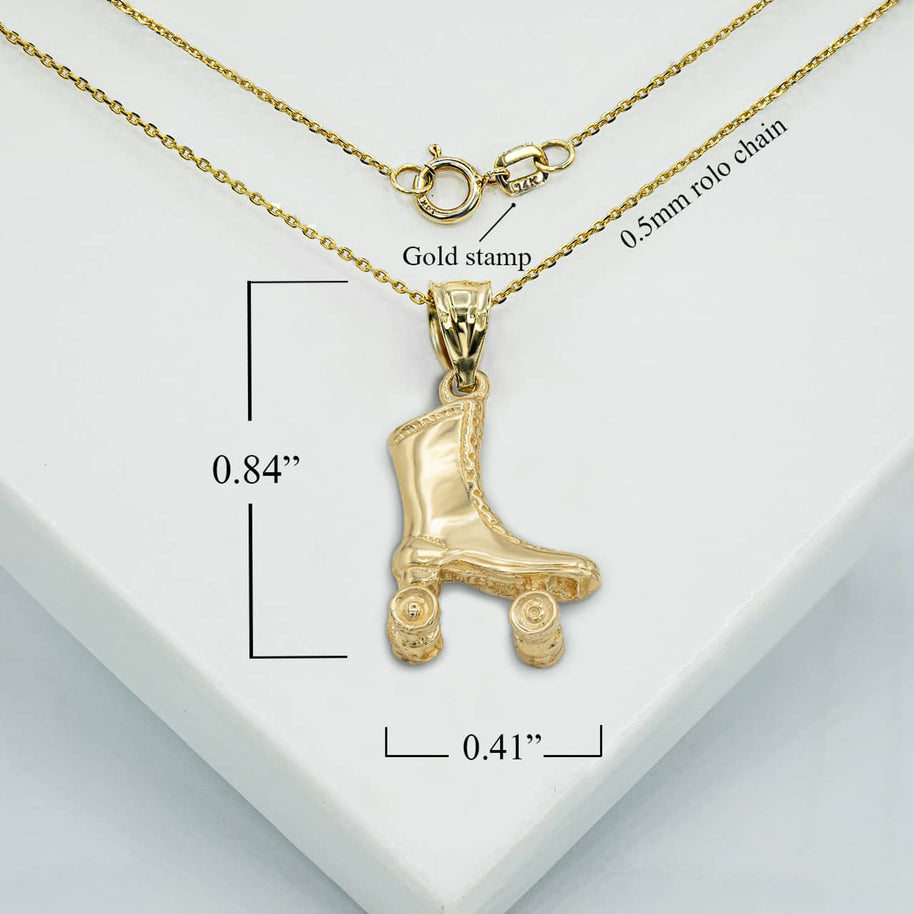 Gold 3D Roller Skates Pendant Necklace (Available in Yellow/Rose/White Gold)