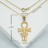 Gold Egyptian Winged Ankh Cross Eye of Horus Milgrain Pendant Necklace (Available in Yellow/Rose/White Gold)