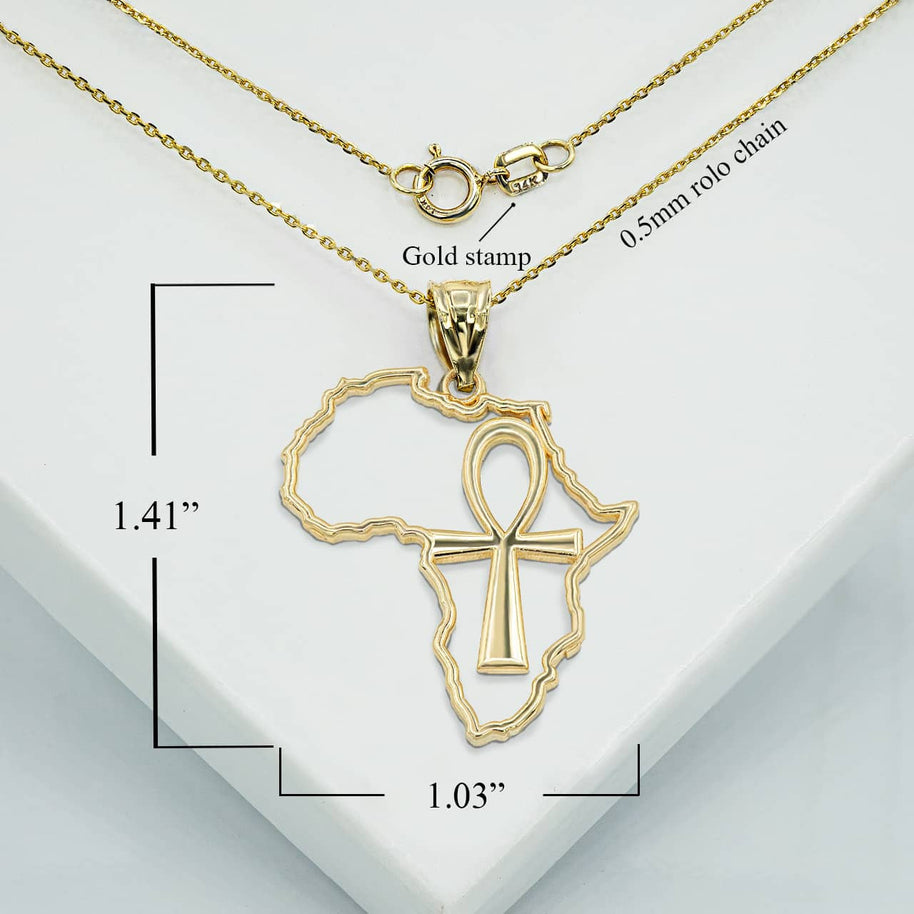 Gold African Continent Egyptian Ankh Pendant Necklace (Available in Yellow/Rose/White Gold)