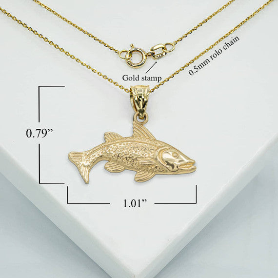 Gold Trout Fish Pendant Necklace (Available in Yellow/Rose/White Gold)