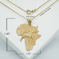 Gold Africa Map Elephant Pendant Necklace (Available in Yellow/Rose/White Gold)