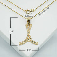Gold Hockey Sticks and Puck Sports Pendant Necklace Large (Available in Yellow/Rose/White Gold)