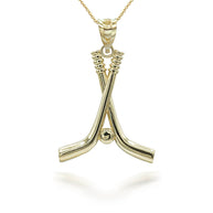 Gold Hockey Sticks and Puck Sports Pendant Necklace Large (Available in Yellow/Rose/White Gold)