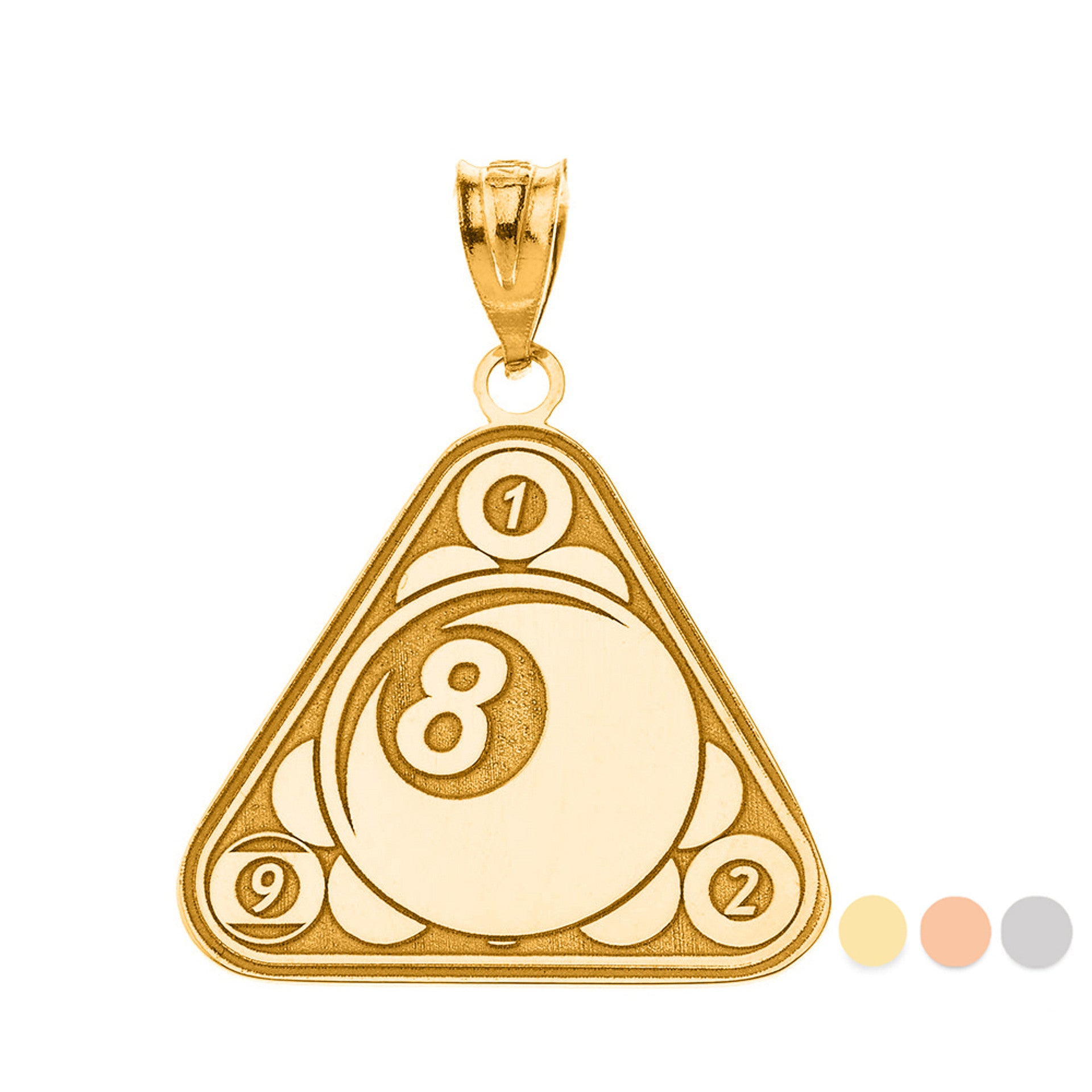Gold Custom Engravable Eight Ball Pool Rack Billiards Pendant Necklace (Available in Yellow/Rose/White Gold)