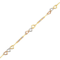 14K Tri-Color Gold Heart Bead Anklet