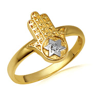 Gold Diamond Hamsa Hand Jewish Star Of David Protection Ring (Available in Yellow/Rose/White Gold)