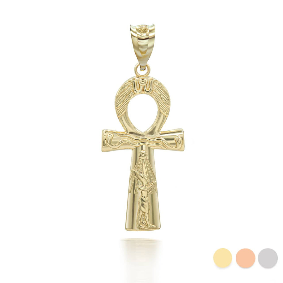 Gold Egyptian Ankh Cross Pendant Necklace (Available in Yellow/Rose/White Gold)