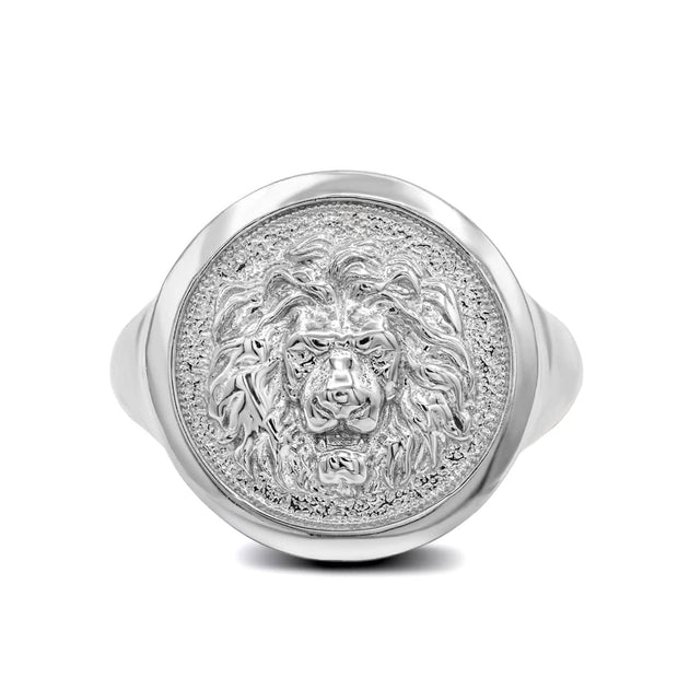 .925 Sterling Silver Lion Head Signet Ring