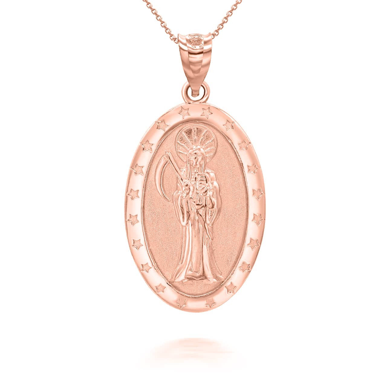 Gold Oval Santa Muerte Pendant Necklace (Available in Yellow/Rose/White Gold)