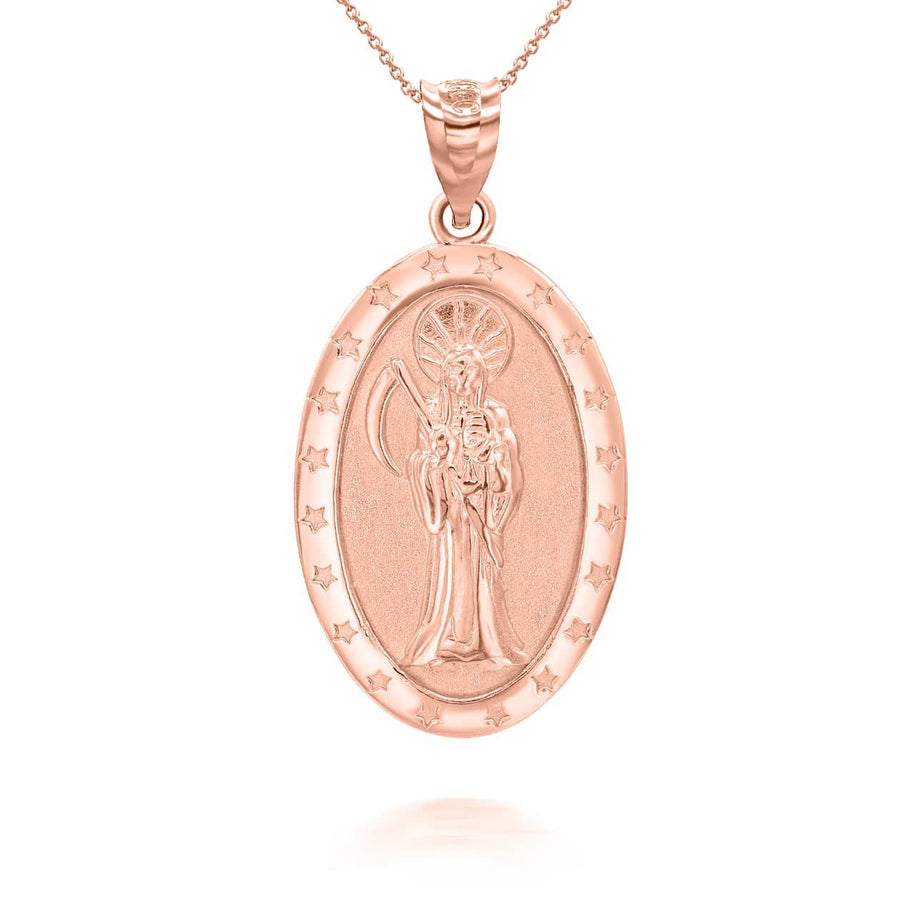 Gold Oval Santa Muerte Pendant Necklace (Available in Yellow/Rose/White Gold)