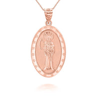 Gold Oval Santa Muerte Pendant Necklace (Available in Yellow/Rose/White Gold)
