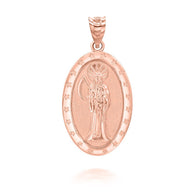 Gold Oval Santa Muerte Pendant Necklace (Available in Yellow/Rose/White Gold)