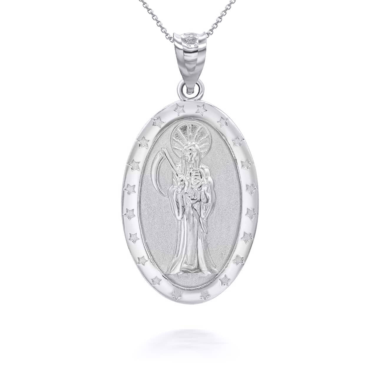 Gold Oval Santa Muerte Pendant Necklace (Available in Yellow/Rose/White Gold)