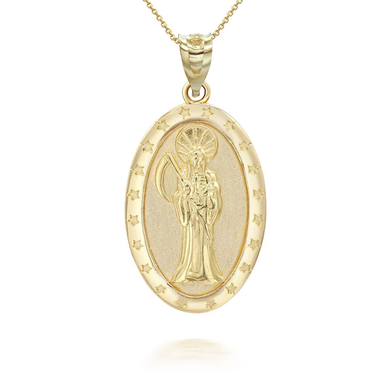 Gold Oval Santa Muerte Pendant Necklace (Available in Yellow/Rose/White Gold)