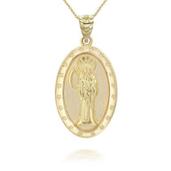 Gold Oval Santa Muerte Pendant Necklace (Available in Yellow/Rose/White Gold)