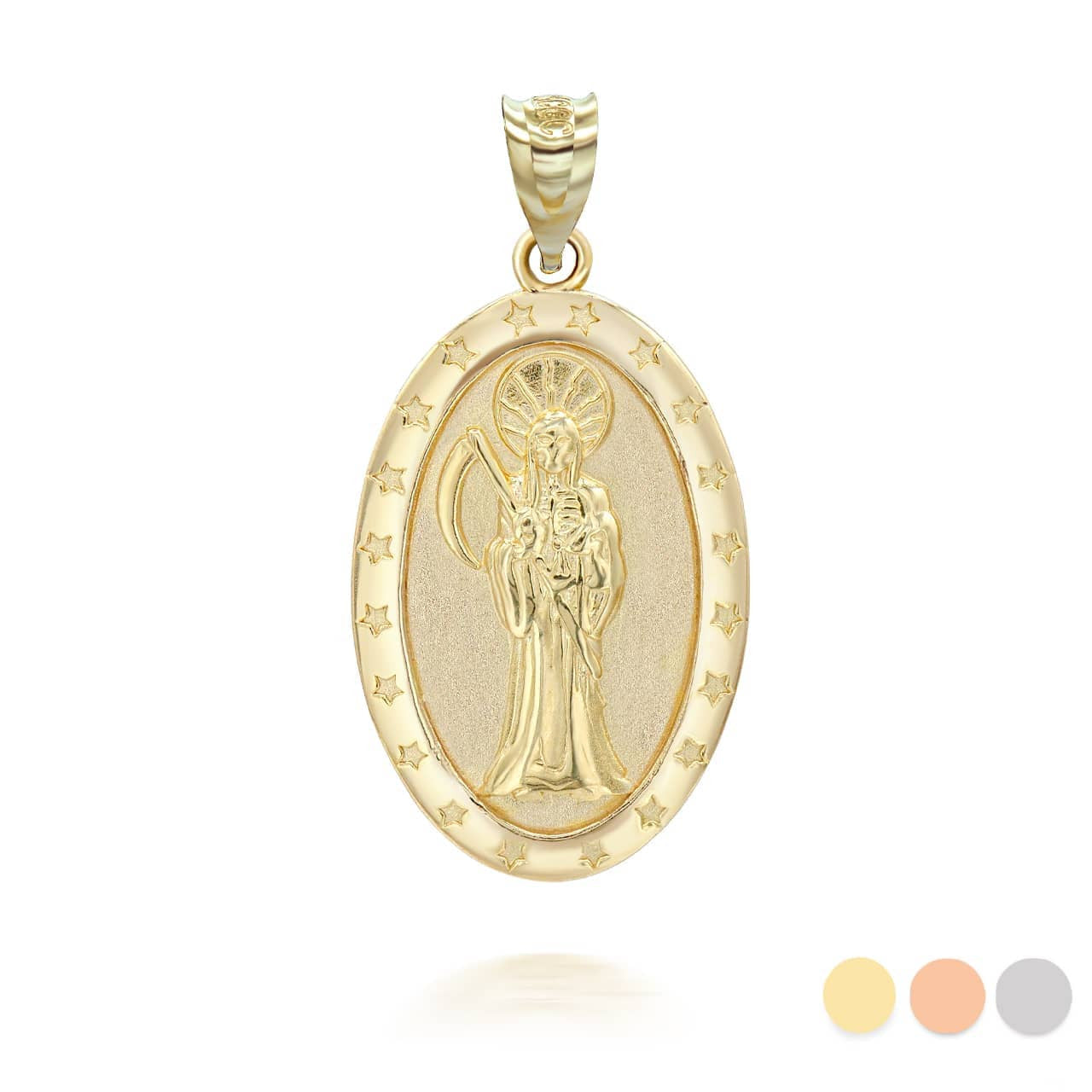 Gold Oval Santa Muerte Pendant Necklace (Available in Yellow/Rose/White Gold)