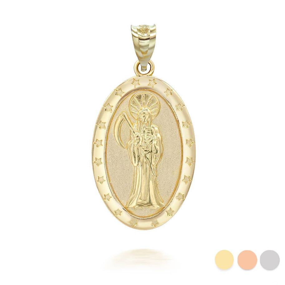Gold Oval Santa Muerte Pendant Necklace (Available in Yellow/Rose/White Gold)