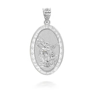Silver Oval Saint Michael Pendant Necklace