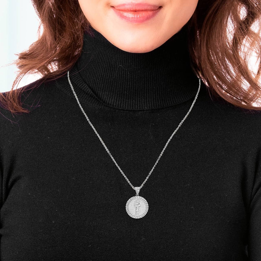 .925 Sterling Silver Cuban Framed Saint Jude Pendant Necklace