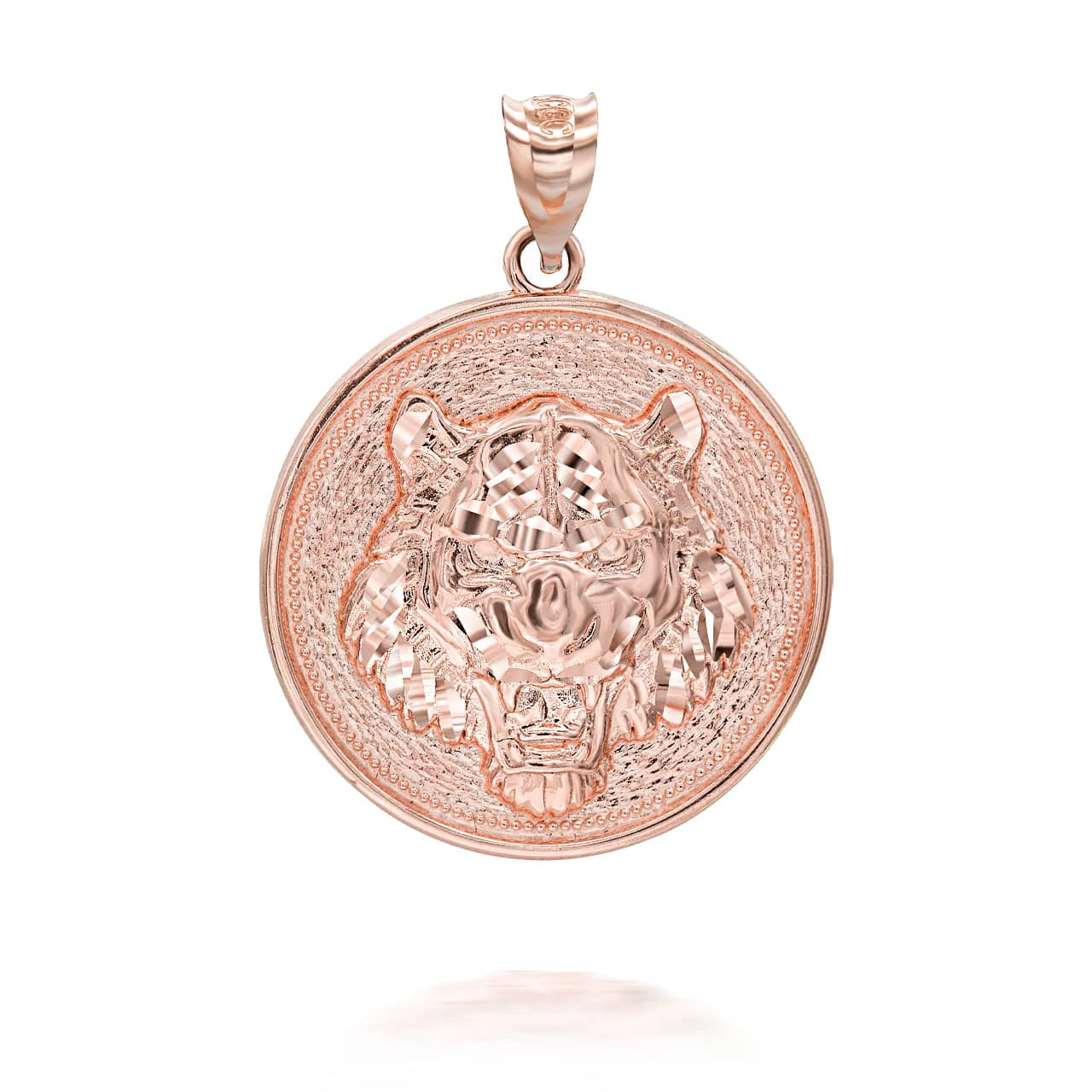 Gold Roaring Tiger Medallion Pendant Necklace (Available in Yellow/Rose/White Gold)