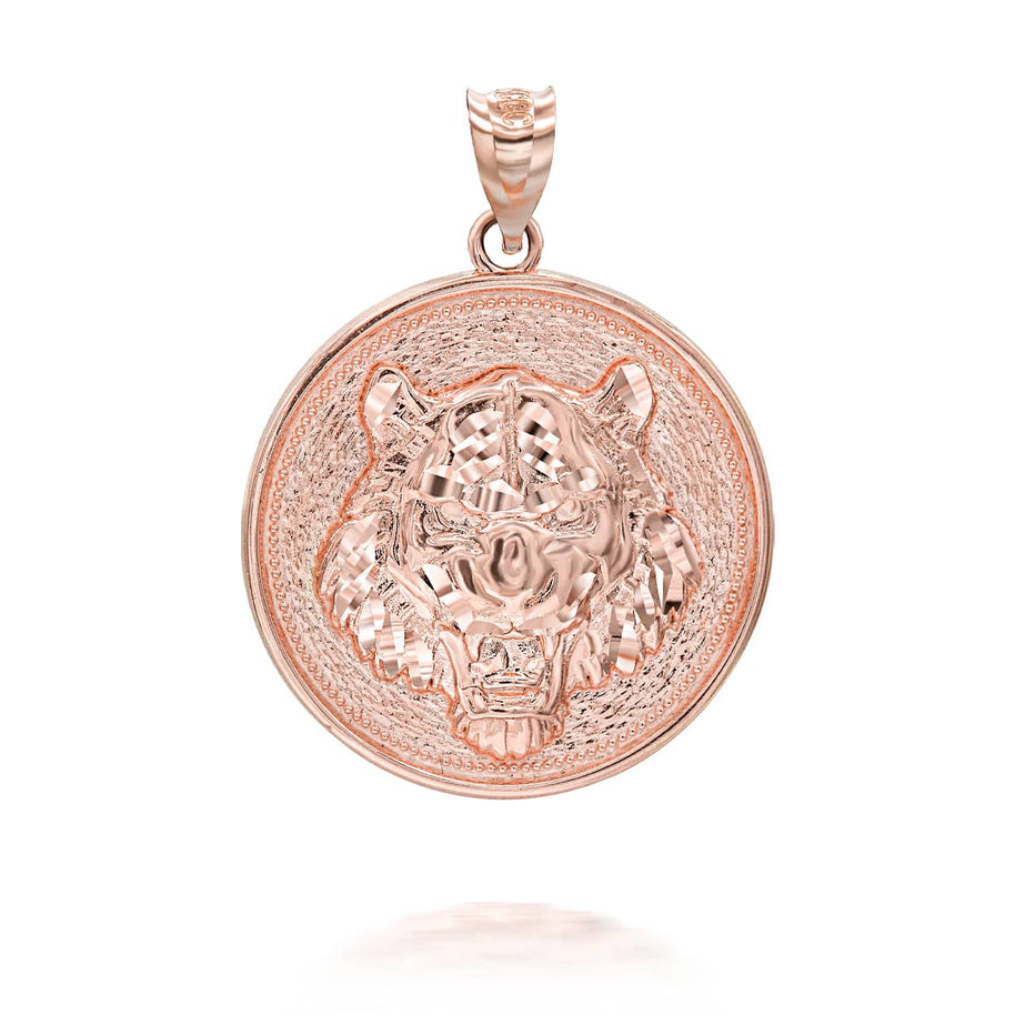 Gold Roaring Tiger Medallion Pendant Necklace (Available in Yellow/Rose/White Gold)