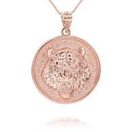 Gold Roaring Tiger Medallion Pendant Necklace (Available in Yellow/Rose/White Gold)