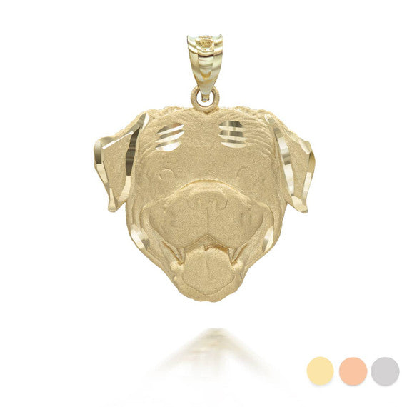Gold Diamond Cut Rottweiler Pet Dog Pendant Necklace (Available in Yellow/Rose/White Gold)