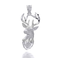 Silver Stag Head Pendant Necklace